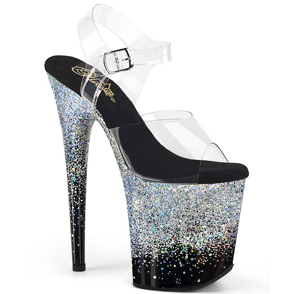 Pleaser - FLAMINGO808SS Sandale à bride à la cheville, Pole dance chaussures - Noir/Couleur argent Product image